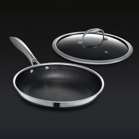 HexClad ステンレススチール調理器具セット 7 個、蓋と中華鍋付き 